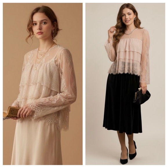 American Eagle Outfitters Tops - Coquette  Blouse AEO Lace Ruffle Top XL Ethereal